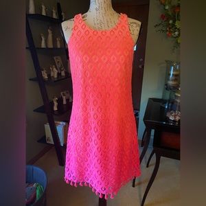 Worn 1x Lilly Pulitzer Marquette Shift dress Dragonfruit pink ombré lace-tassels